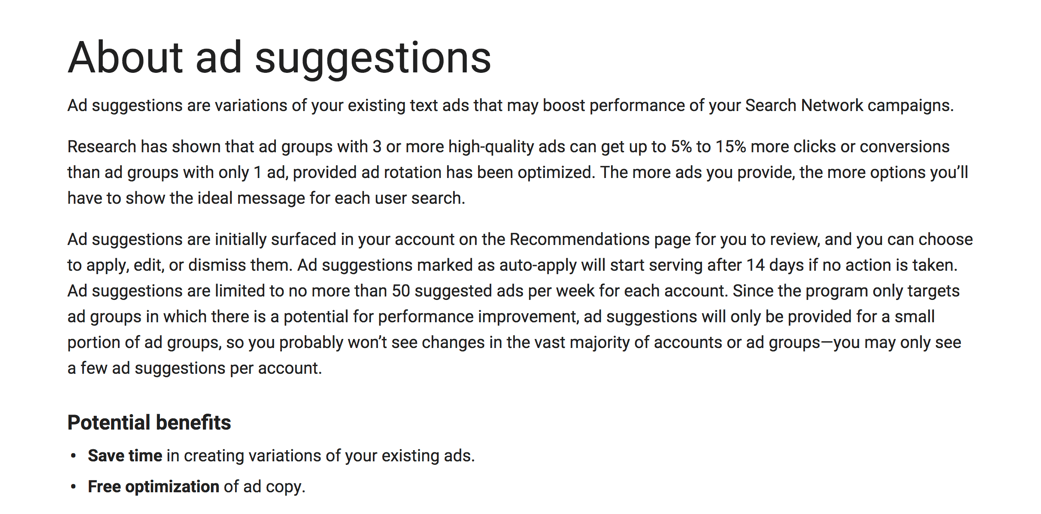 about ad suggestions