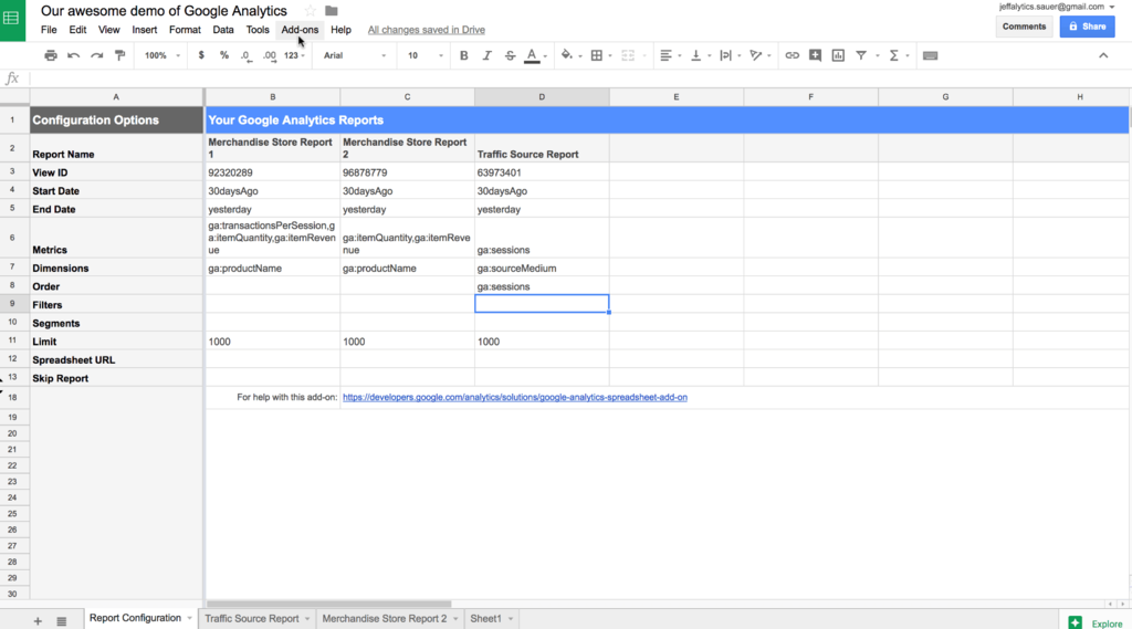 Google Analytics API filter command