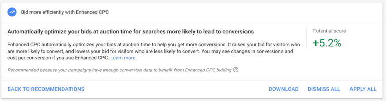 Google Ads optimization enhanced cpc recommendation