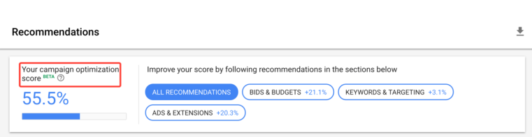 Campaign level optimization score