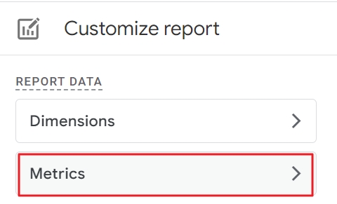 Metrics button custom report ga4